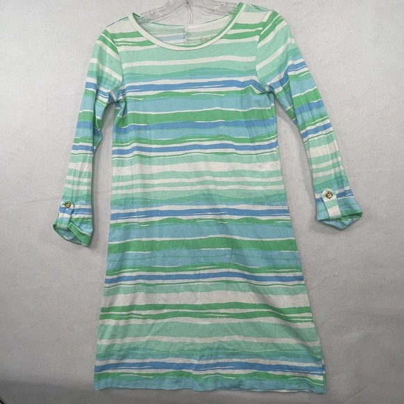 Lilly Pulitzer Sea Scape Linden 3/4 Sleeves Blue Green Striped Dress Women’s XXS - Picture 11 of 12
